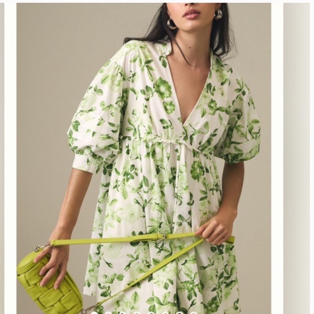 Anthropologie Maeve V-Neck Tunic Dress Green Motif size 1X